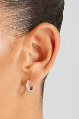 Polished Rounded Cz Hoop Earrings - 15mm - White