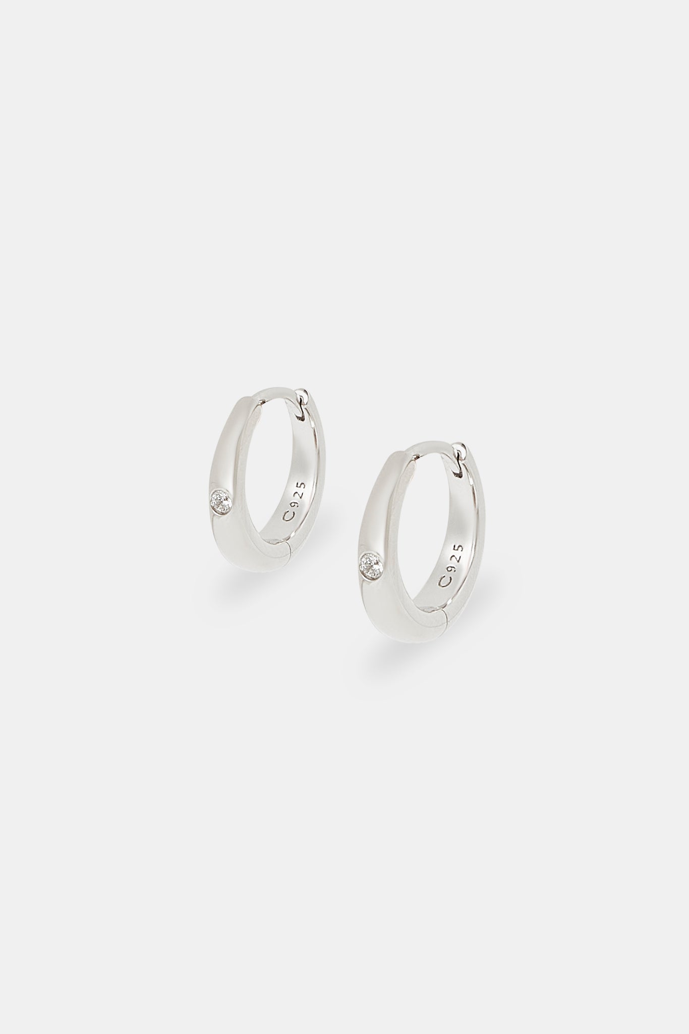 Polished Rounded Cz Hoop Earrings - 15mm - White