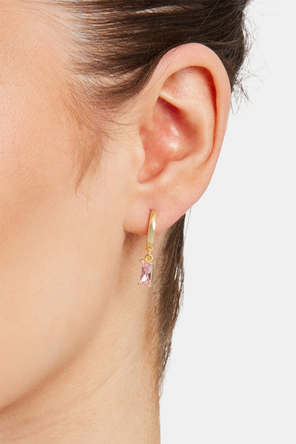 Iced Pink Gemstone Huggie Earrings