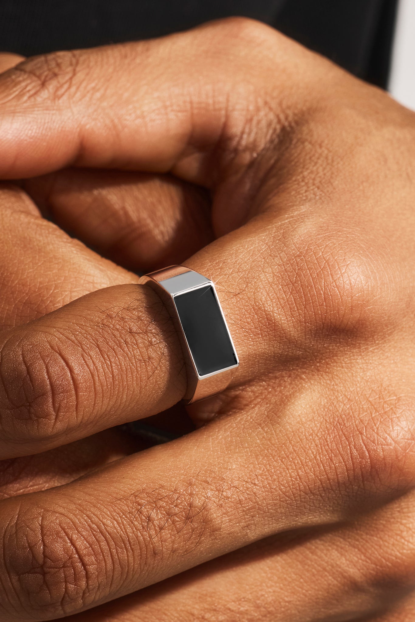 Black Enamel Polished Band Ring - 8mm - White