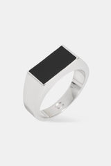 Black Enamel Polished Band Ring - 8mm - White