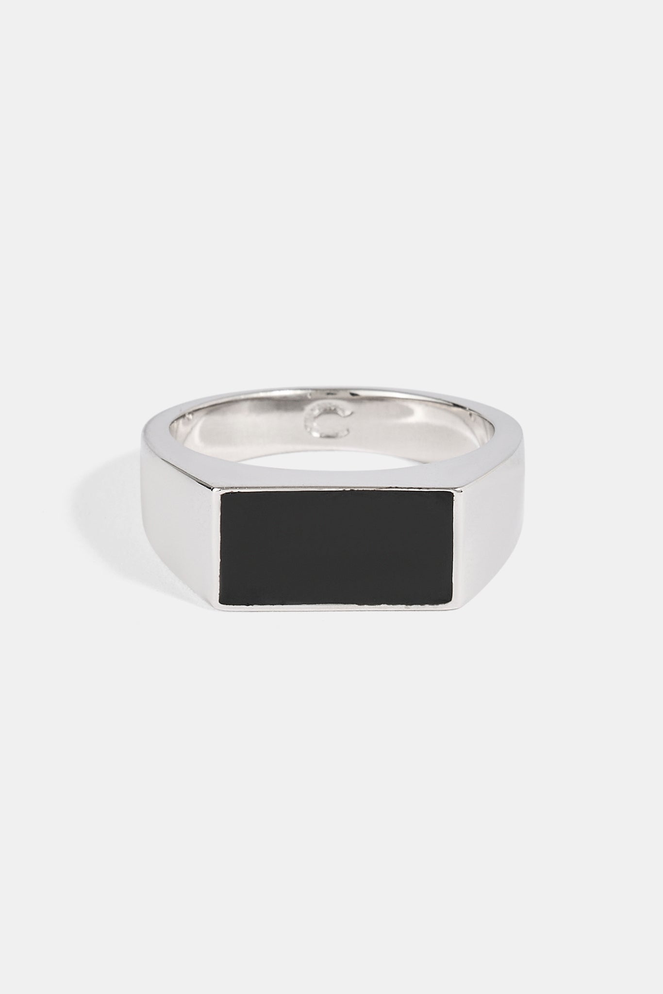 Black Enamel Polished Band Ring - 8mm - White