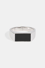 Black Enamel Polished Band Ring - 8mm - White