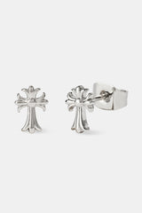 Polished Cross Earrings - 8mm - White