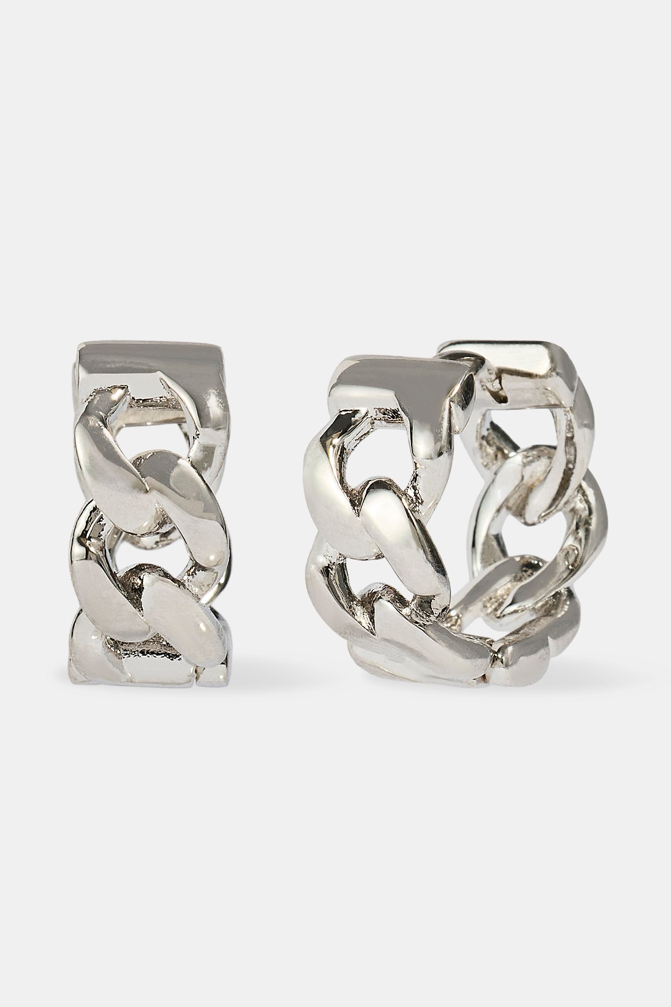 Polished Cuban Link Hoop Earrings - 12mm - White