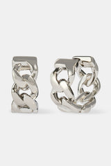 Polished Cuban Link Hoop Earrings - 12mm - White