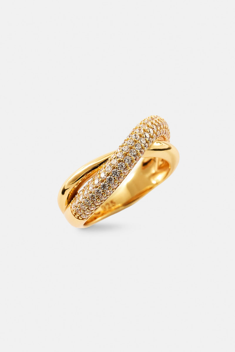 Polished & Iced Cross Over Ring - 8mm