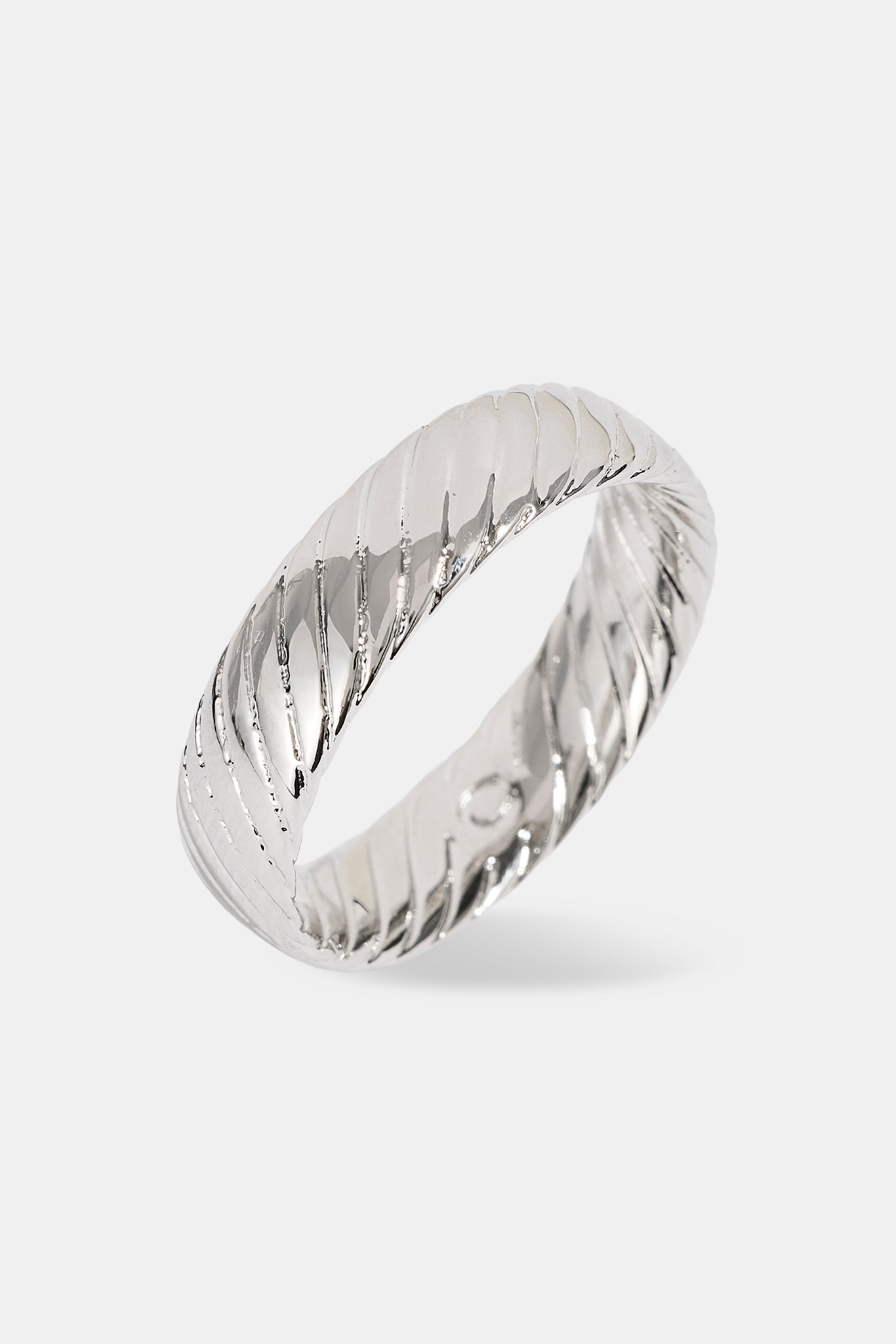 Polished Ribbed Band Ring - 6mm - White