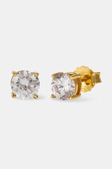 7mm Iced Cluster Stud Earrings & 6mm Round Cut Stud Earrings - Gold