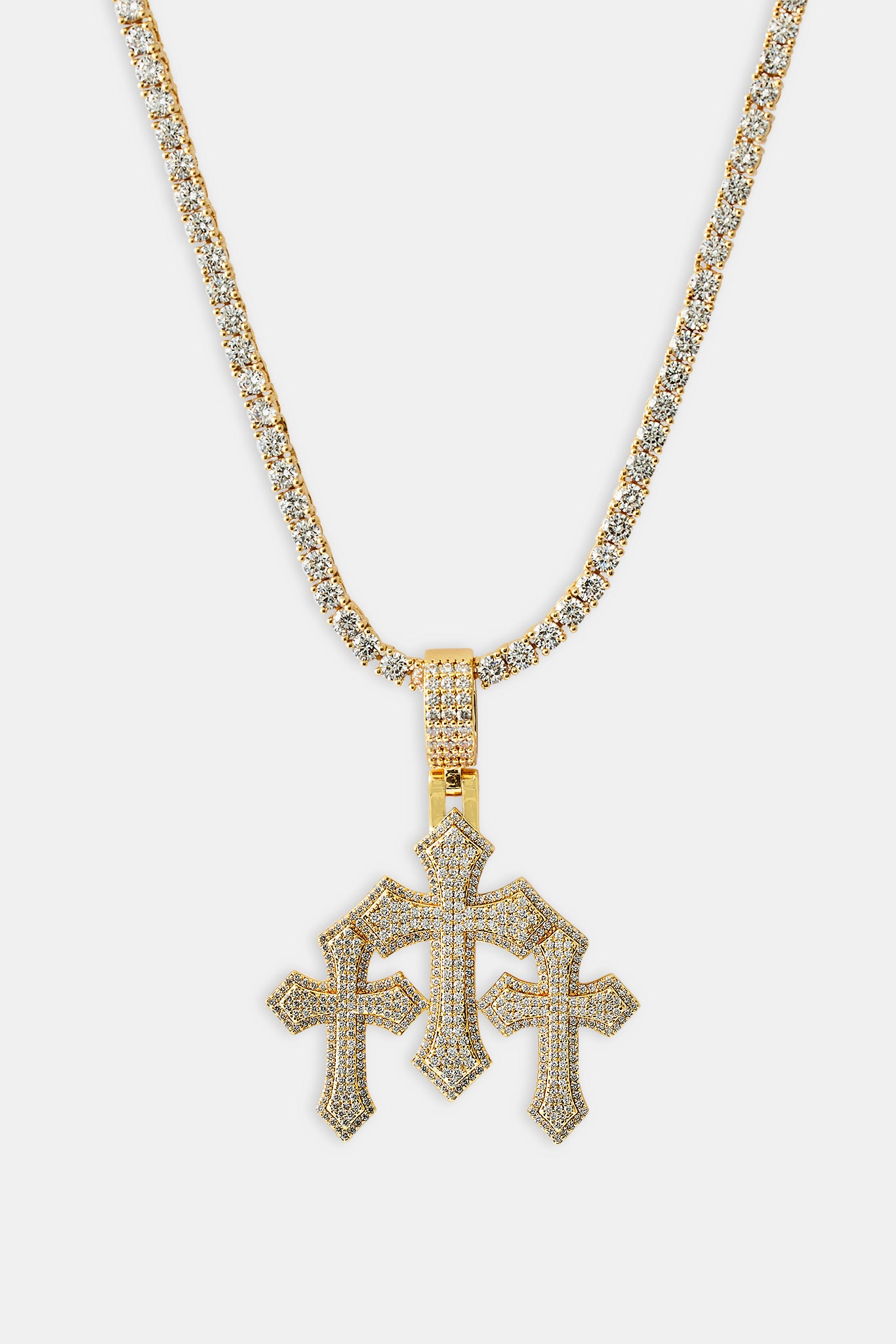 Men's Triple Cross Pendant - 35mm Gold