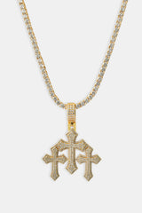 Men's Triple Cross Pendant - 35mm Gold