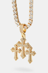 Men's Triple Cross Pendant - 35mm Gold