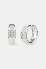 Iced Panel Huggie Hoop Earring - 15mm- White