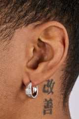 Iced Panel Huggie Hoop Earring - 15mm- White