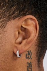 Iced Diagonal Stripe Huggie Hoop Earring - 13mm - White