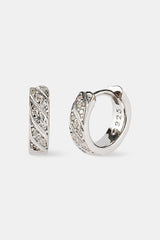 Iced Diagonal Stripe Huggie Hoop Earring - 13mm - White