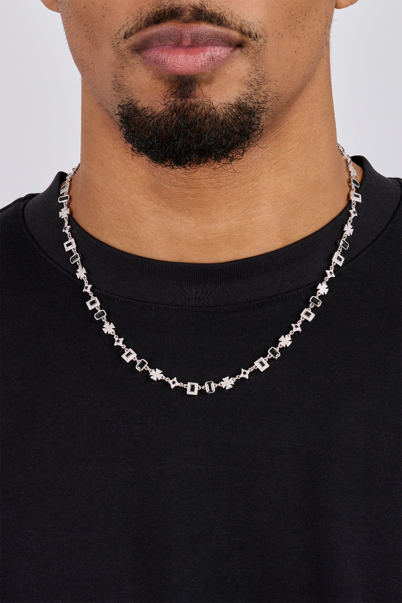 Iced Black Gemstone & Motif Chain  - 6mm - White