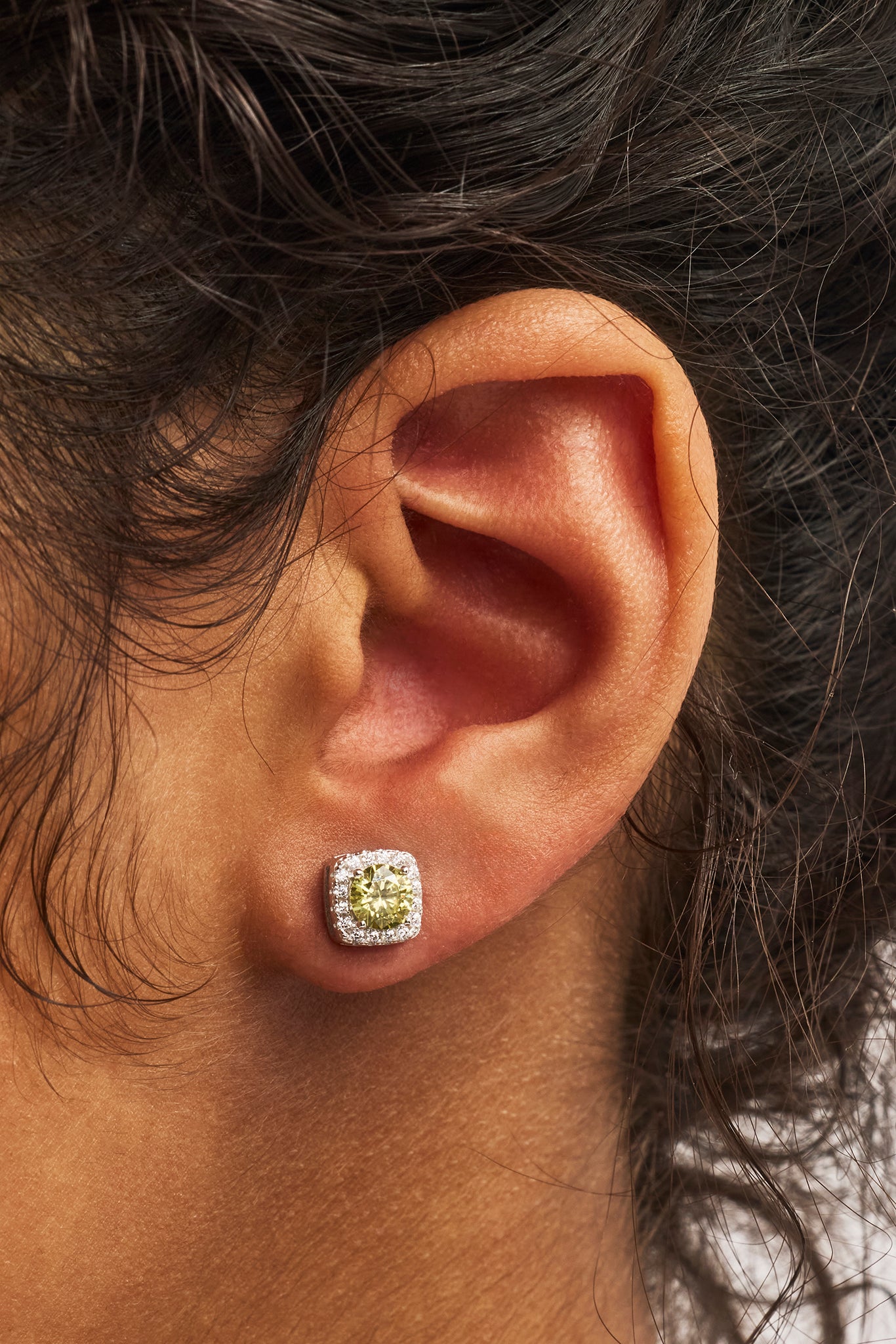 Iced Green Cluster Earrings - 7mm - White