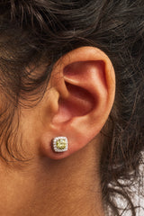 Iced Green Cluster Earrings - 7mm - White