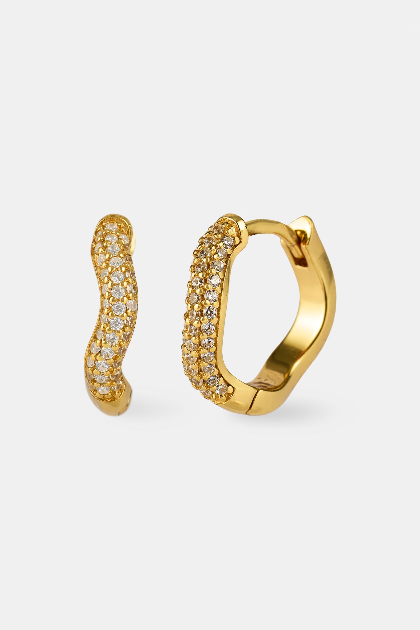 Iced Asymmetric Hoop Earrings - 15mm - Gold