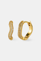 Iced Asymmetric Hoop Earrings - 15mm - Gold