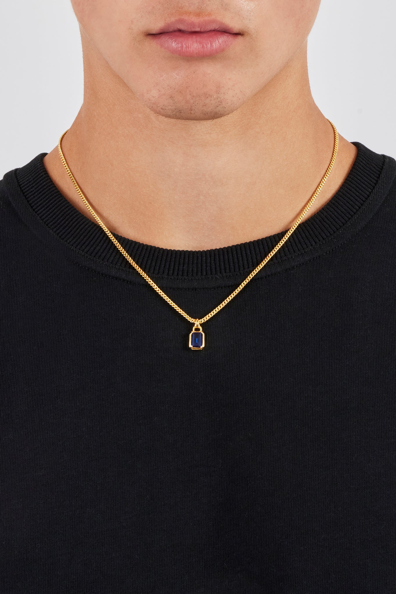 Micro Iced Blue Gemstone Necklace - 10mm - Gold