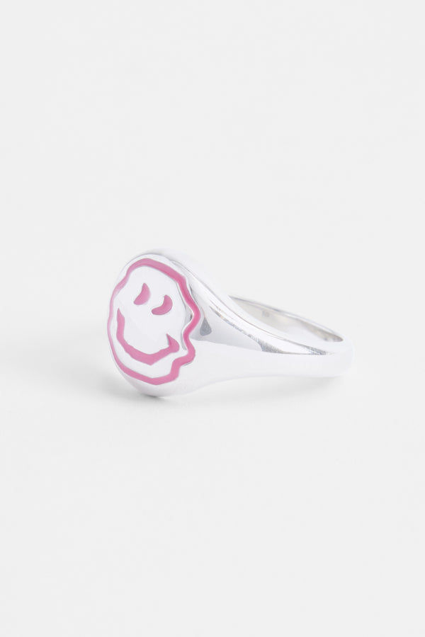 Pink Drippy Face Signet Ring - White Gold