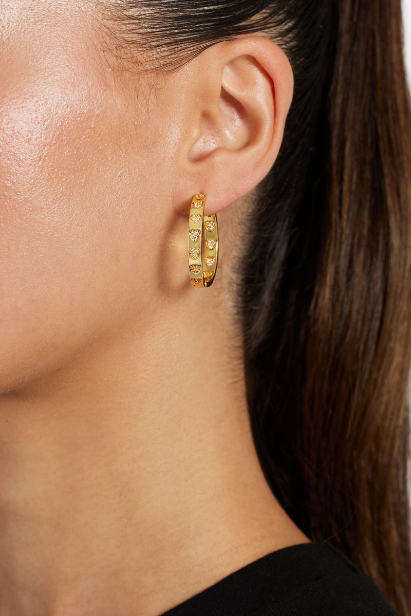 Gold Plated Polished Heart Detail Hoop Earrings