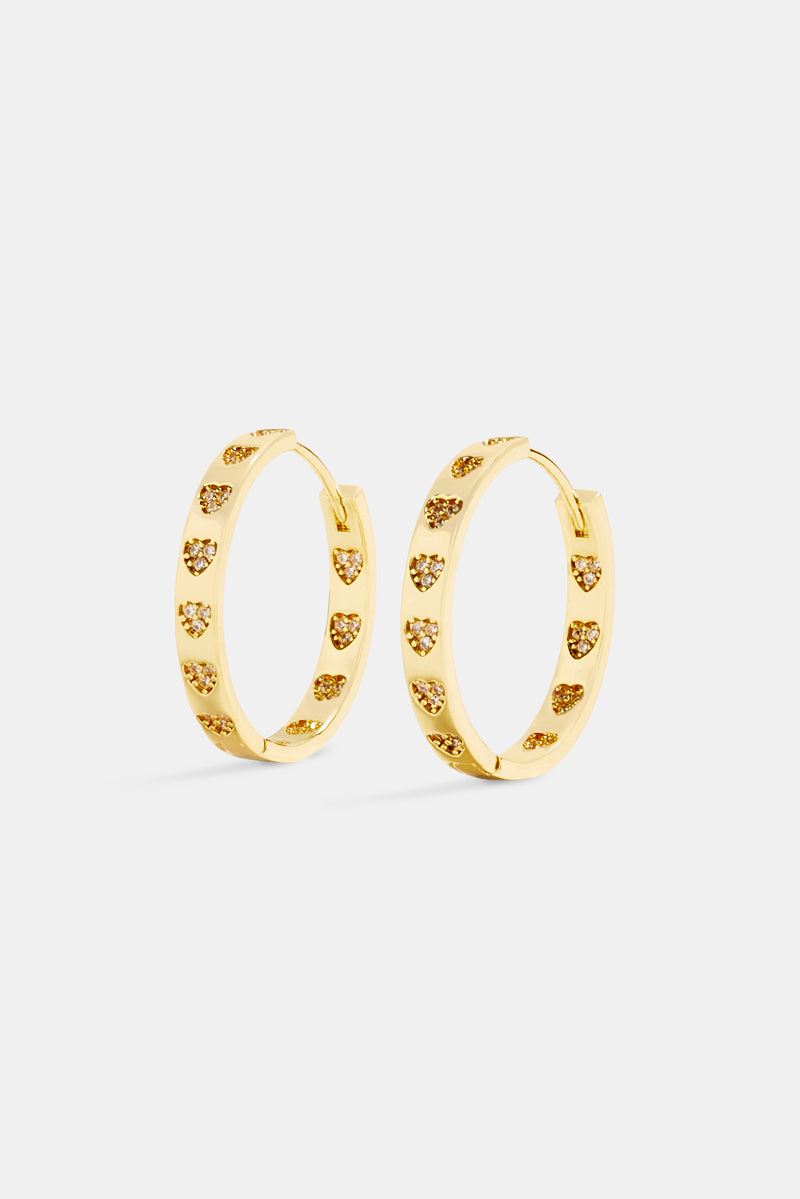 Gold Plated Polished Heart Detail Hoop Earrings