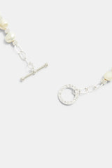 Pearl And Iced Blue Motif Necklace - White Gold