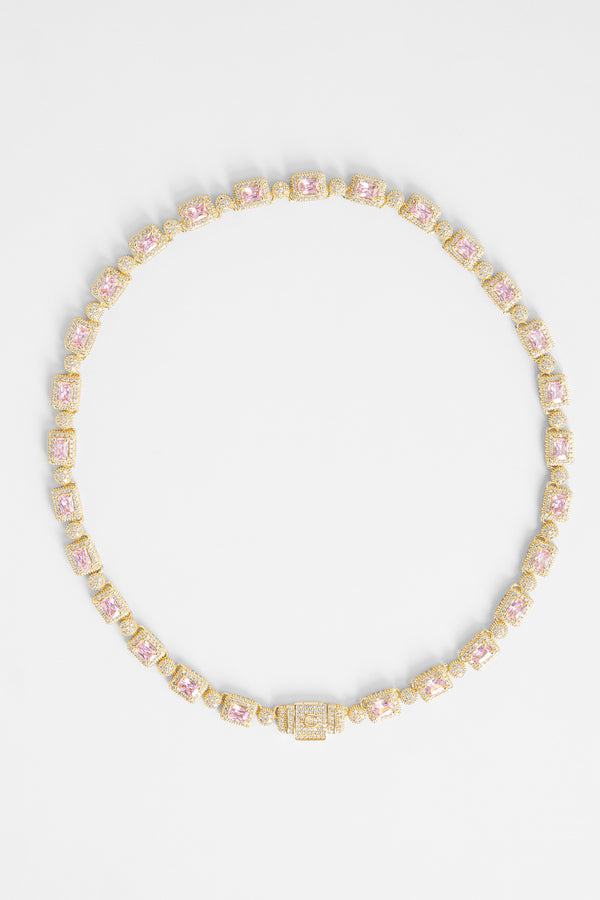 Iced Pink Bezel Chain - Gold