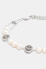 Pearl And Iced Face Motif Bracelet
