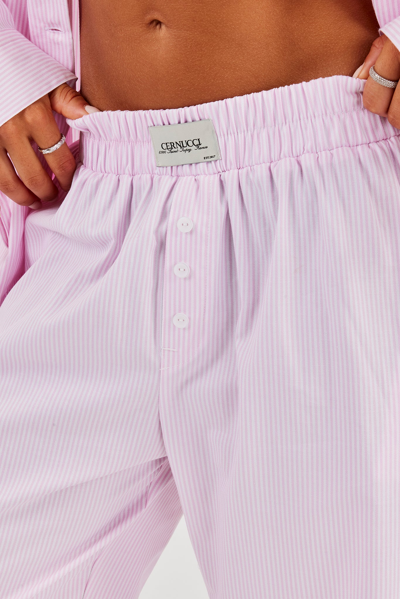 Hose mit Streifen und Knopfdetail - Pink