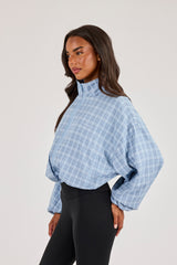 Funnel-Neck-Zip-Jacke mit Karomuster – Blau