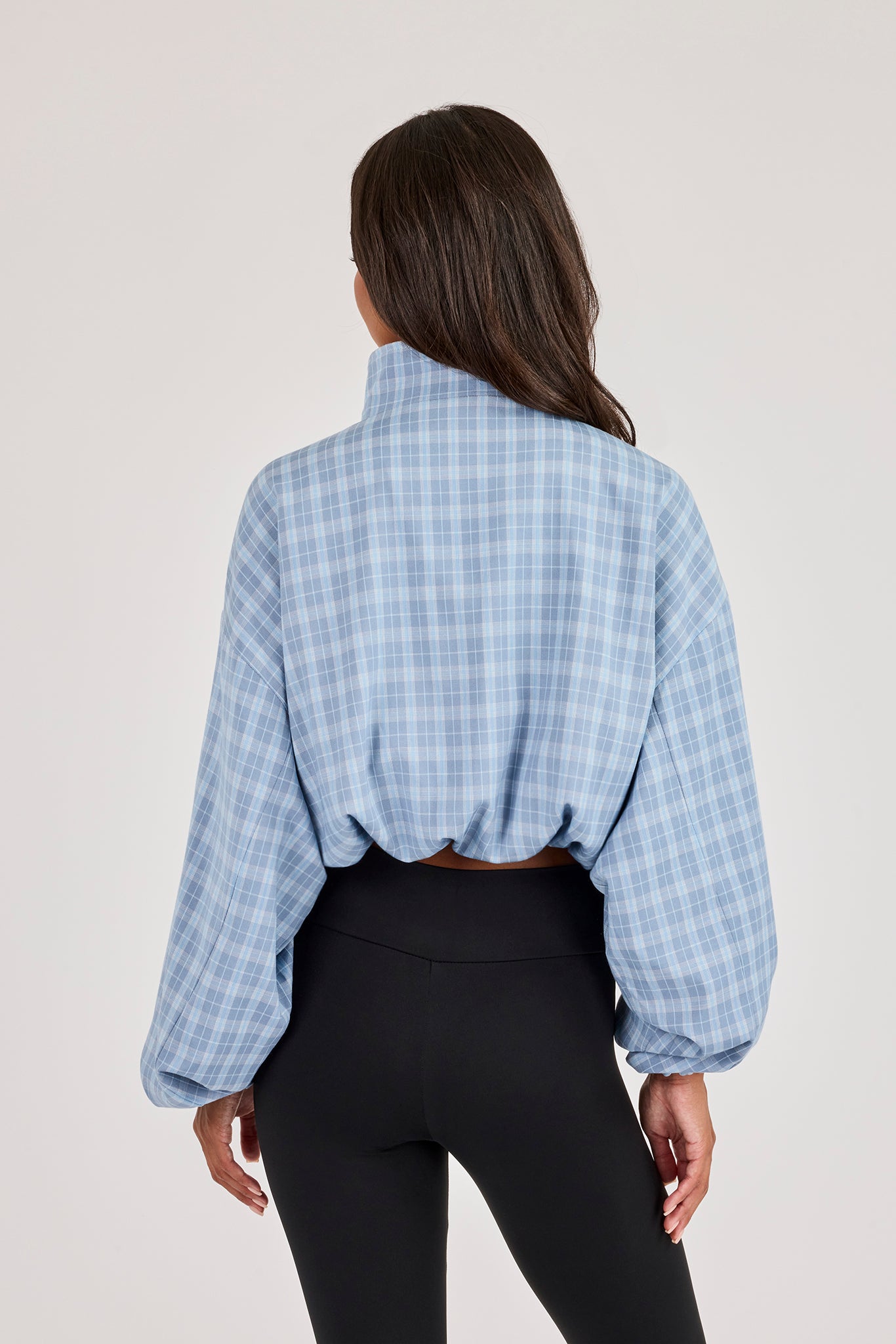 Funnel-Neck-Zip-Jacke mit Karomuster – Blau