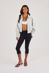 Suede Collared Bomber - Light Blue