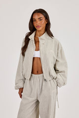 Check Twill Funnel Neck Jacket - Off White