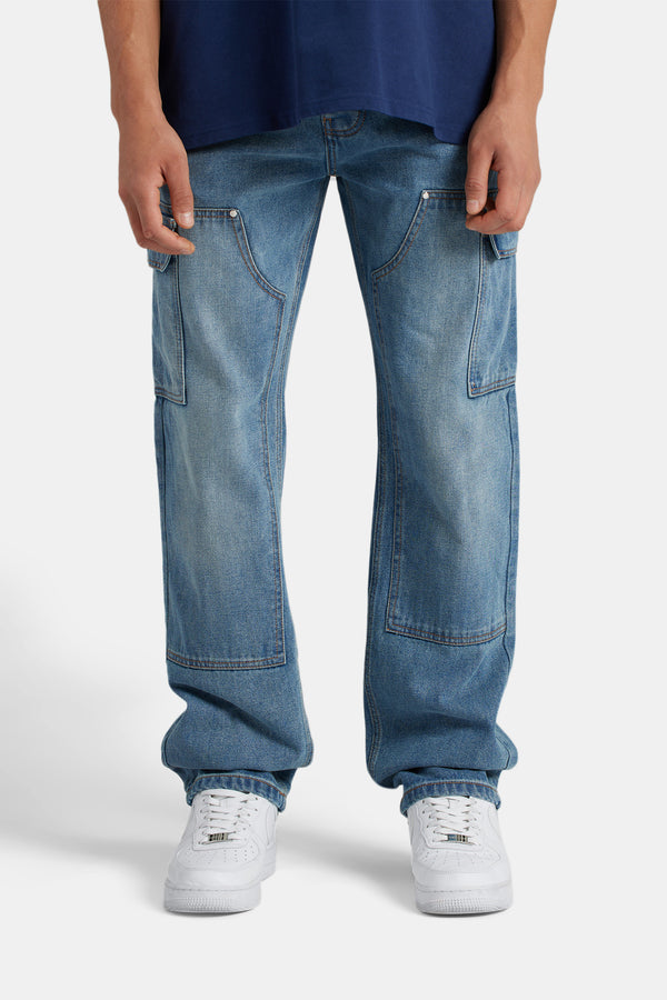 Relaxed Cargo Carpenter Jeans - Mid Blue