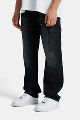 Relaxed Cargo Carpenter Jeans - Washed Black