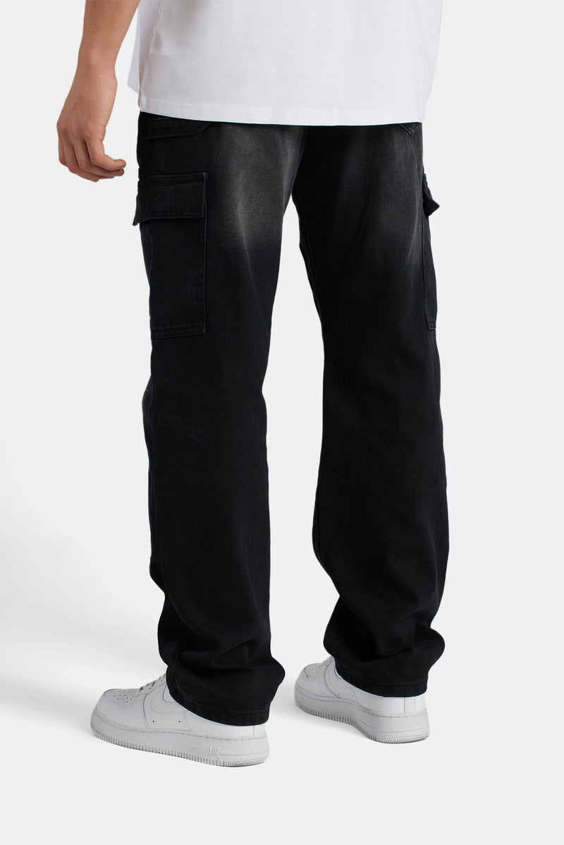 Relaxed Cargo Carpenter Jeans - Washed Black