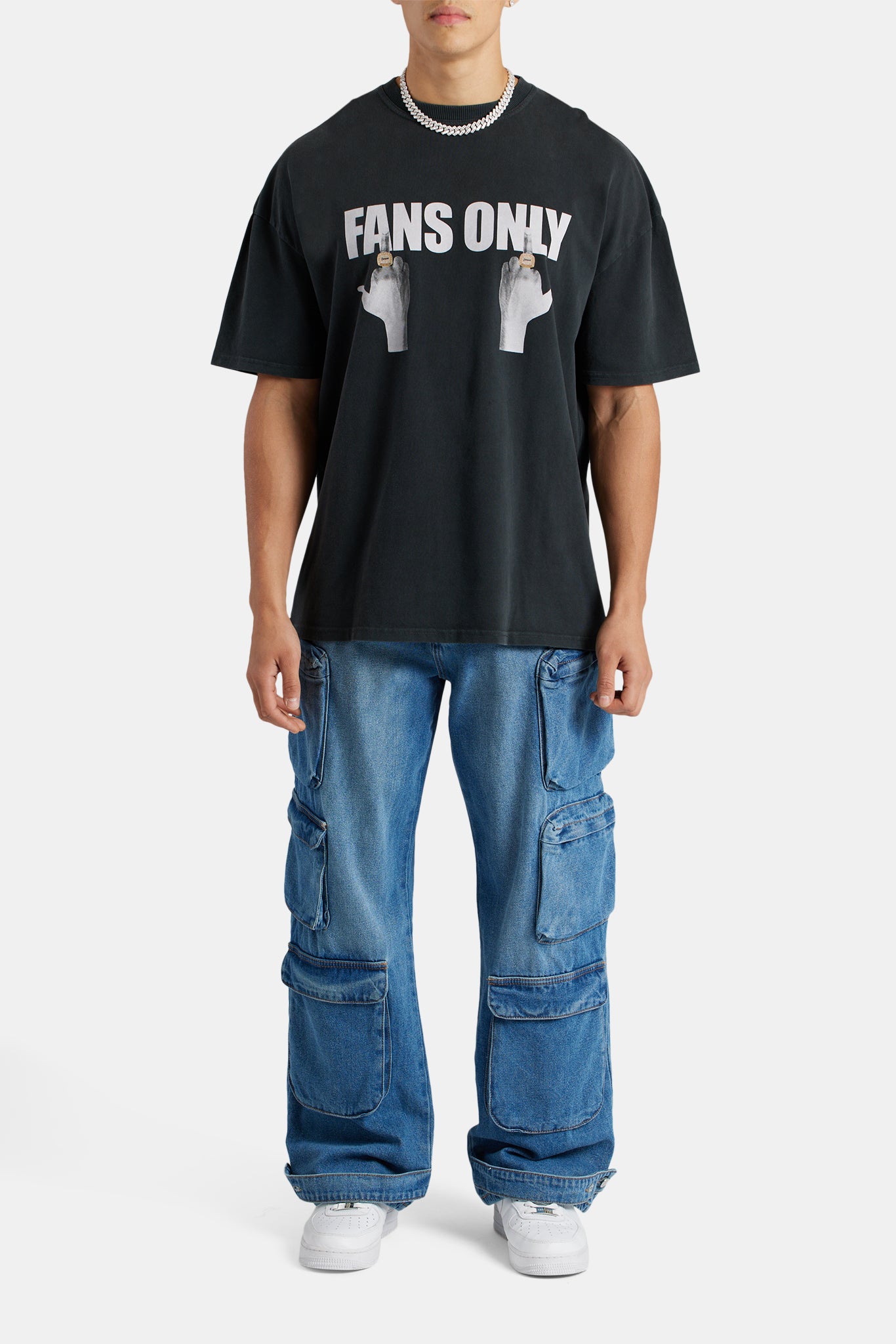 Baggy Utility Cargo Jeans - Mid Blue | Mens Denim | Shop Jeans at
