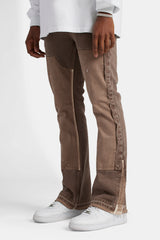 Carpenter Panelled Flare Fit Jeans - Brown