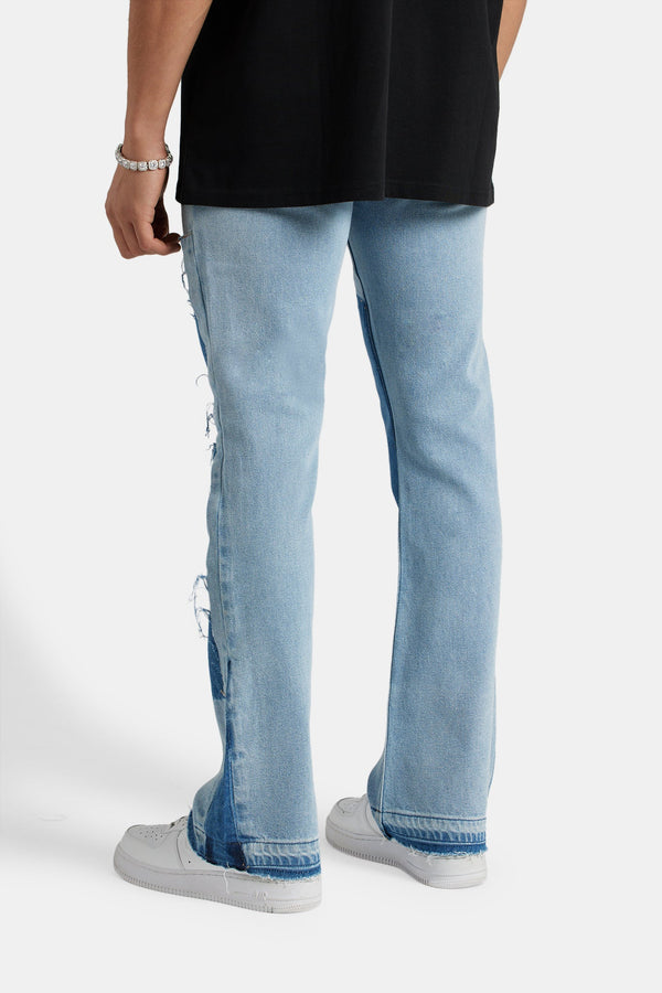 Carpenter Panelled Flare Fit Jeans - Mid Blue