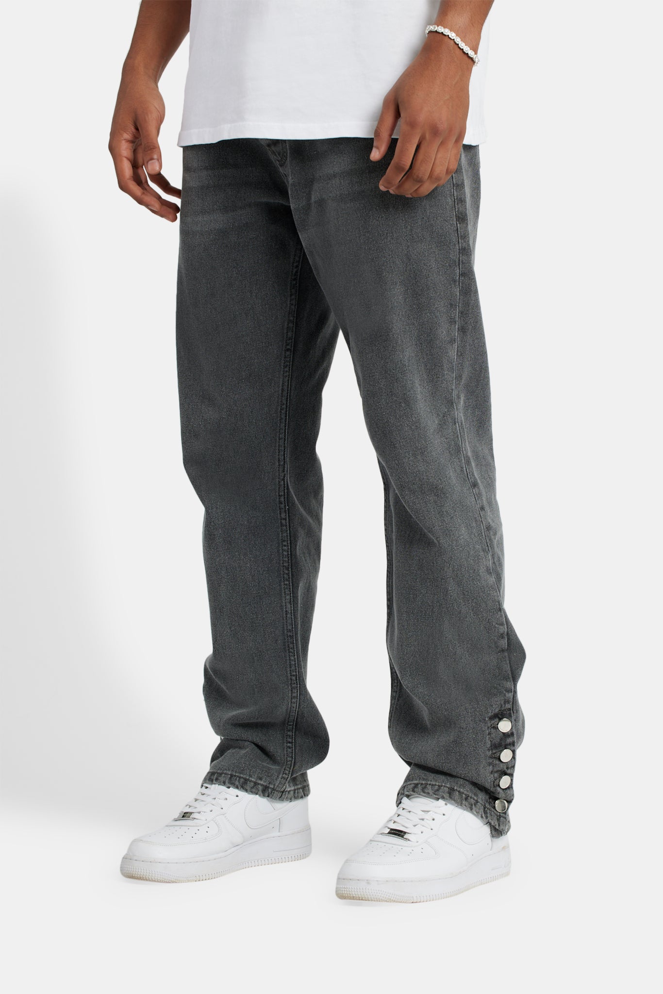 Relaxed Button Hem Detail Jeans - Dark Grey | Mens Denim | Shop Jeans ...