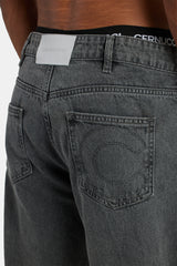 Relaxed Button Hem Detail Jeans - Dark Grey