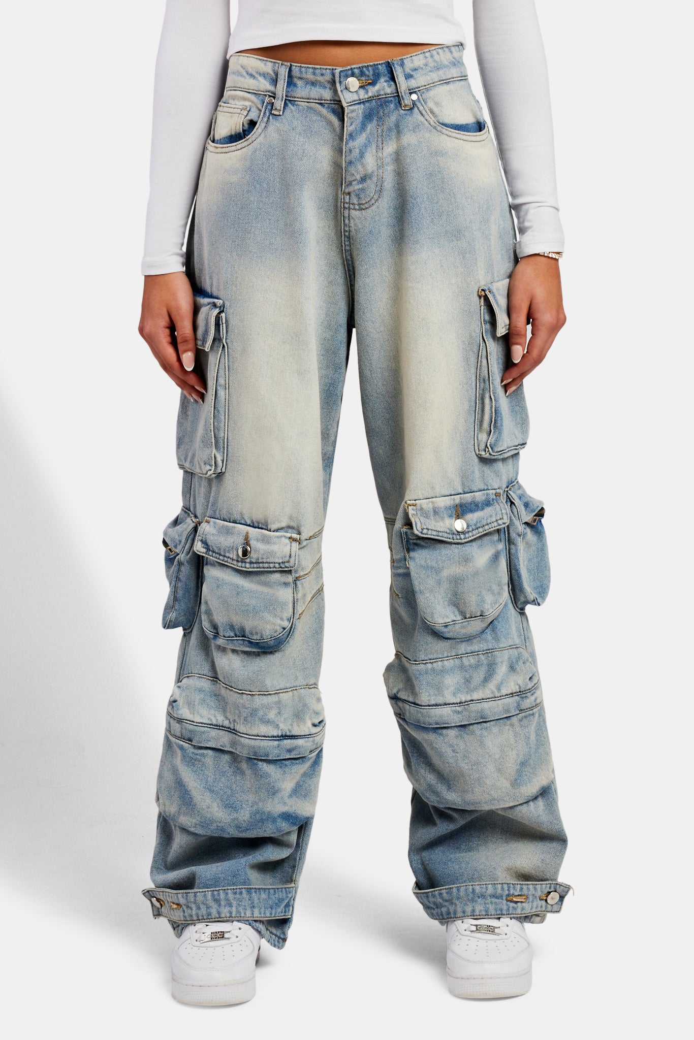 Baggy Cargo Jeans - Bleach Wash | Womens Denim | Shop Jeans at