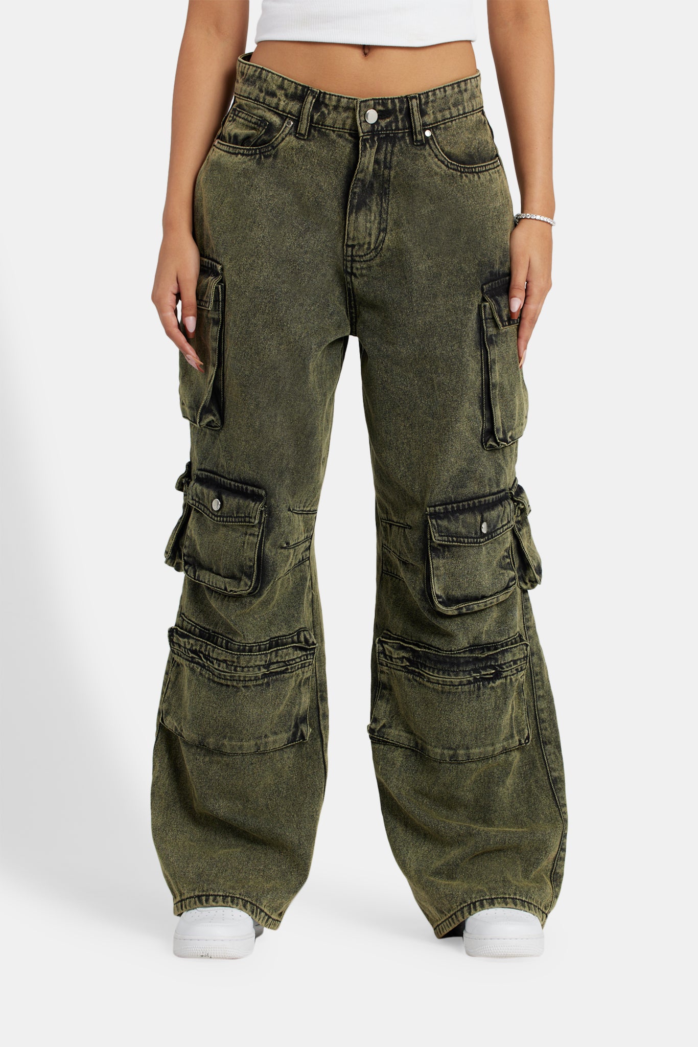 パンツ 4 pocket dirty wash sweat cargo pants Acid Wash Baggy Cargo Jeans - Green | Womens Denim | Shop Jeans at