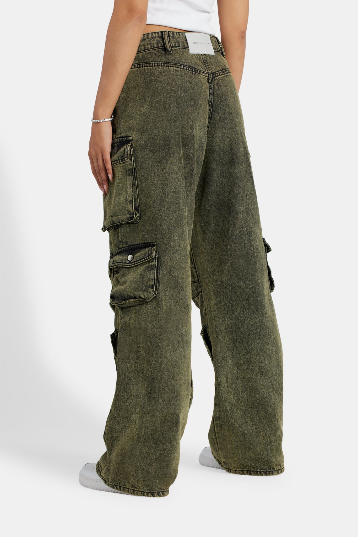Acid Wash Baggy Cargo Jeans - Green | Womens Denim | Shop Jeans at