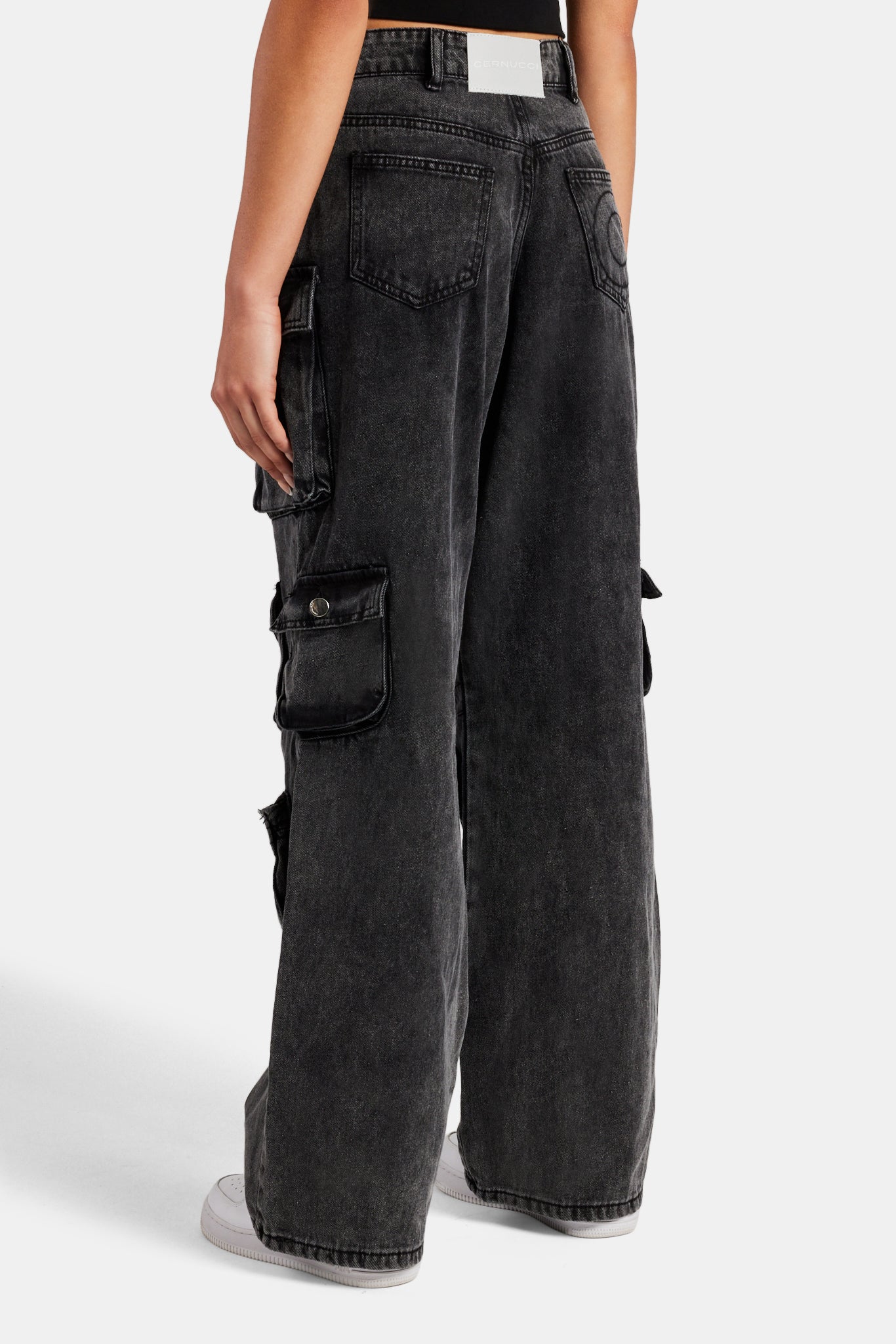 Baggy-Cargojeans mit Acid-Waschung - Schwarz