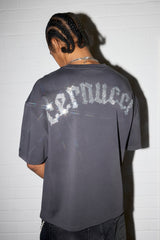 Kastenförmiges T-Shirt mit Strass-Logo – Anthrazit